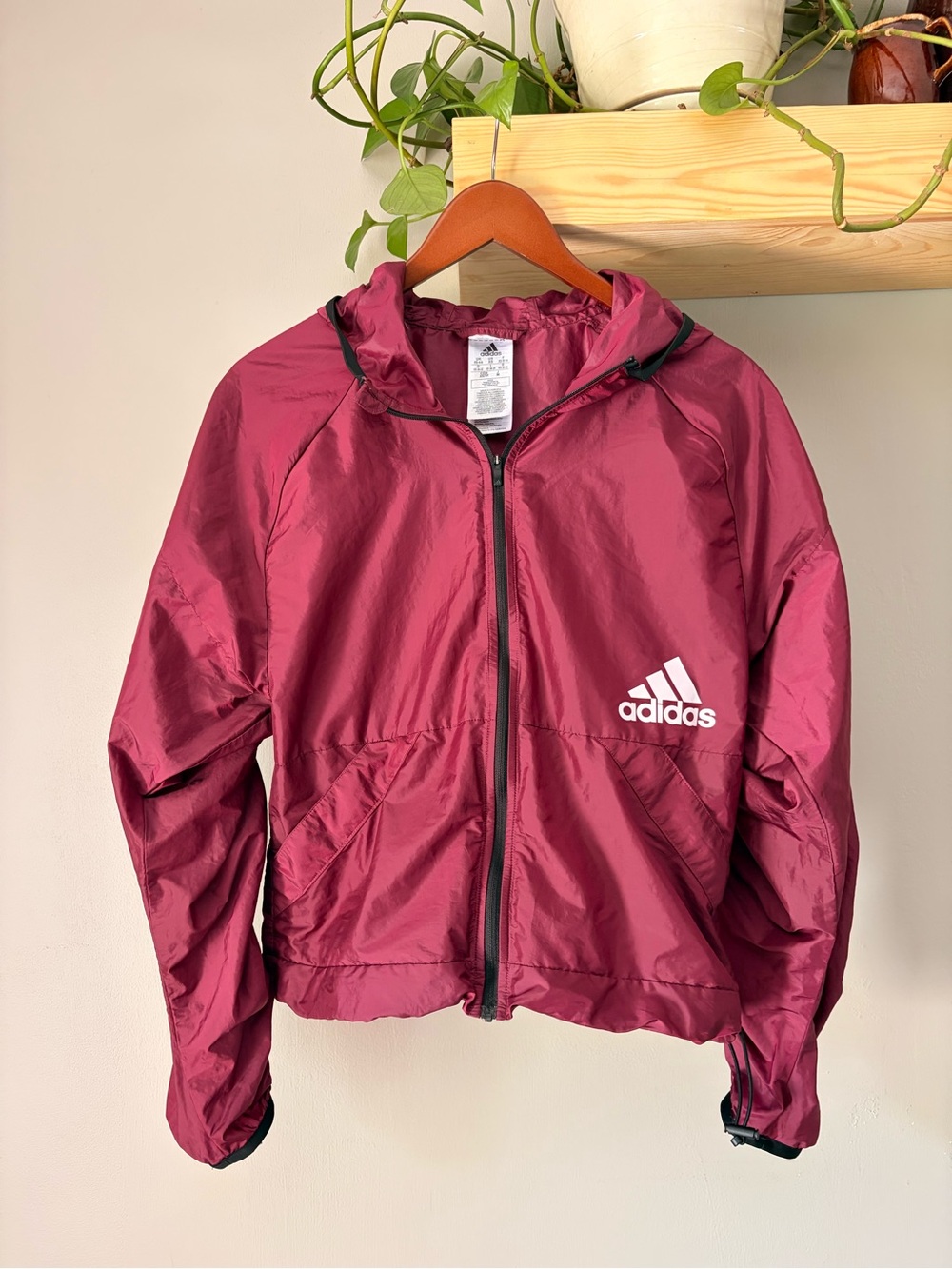 Adidas Burgundy Hooded Windbreaker Jacket